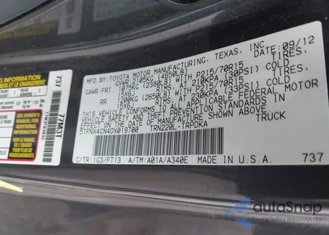 2013 Toyota Tacoma z USA, uszkodzony, nr VIN 5TFNX4CN4DX019700